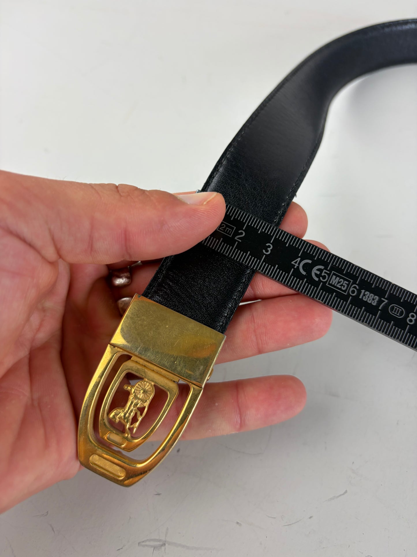 Vintage Celine Smooth Leather Belt Black Brown Gold Buckle
