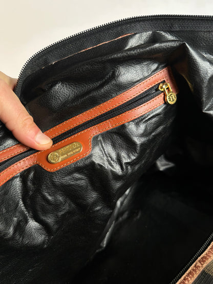 Vintage Fendi Roma Leather Duffel Bag Black Brown