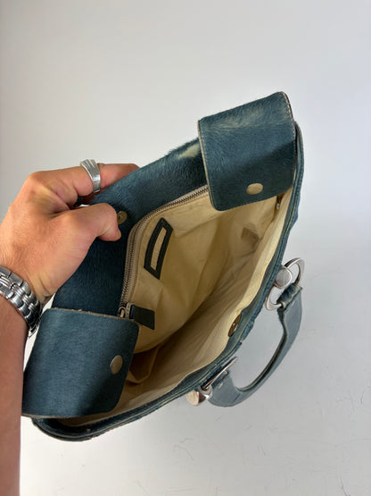 Vintage Marni Leather Tote Bag Teal Silver-Tone