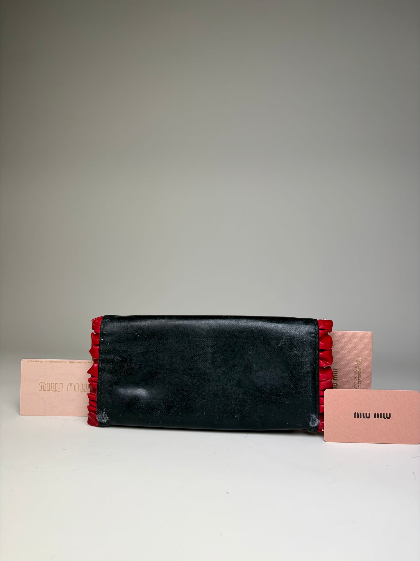 Vintage Miu Miu Leather Long Wallet Black Red Gold Clasp