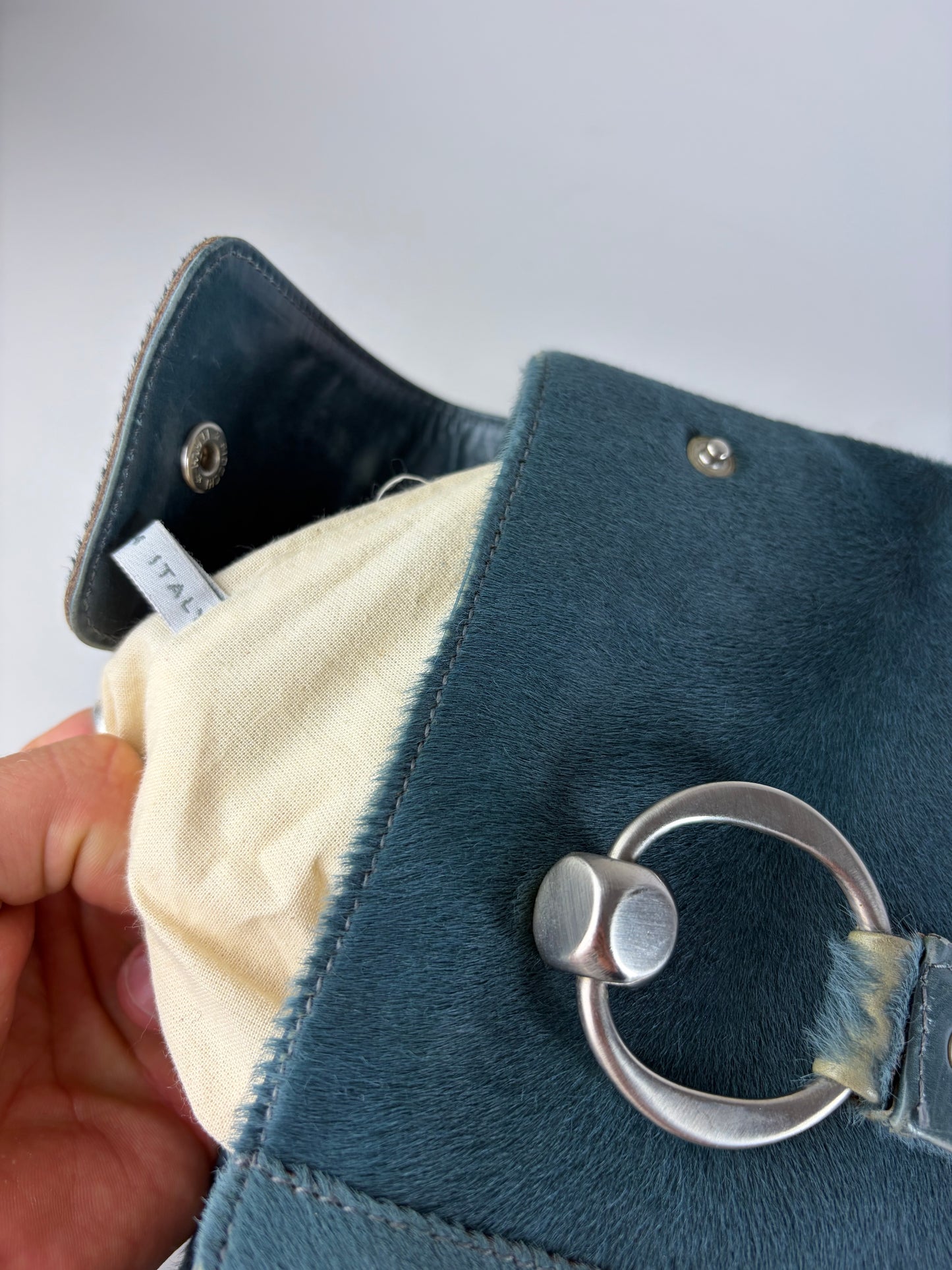 Vintage Marni Leather Tote Bag Teal Silver-Tone