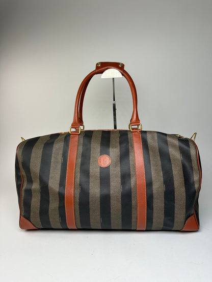 Vintage Fendi Roma Leather Duffel Bag Black Brown