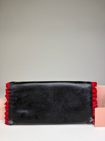 Vintage Miu Miu Leather Long Wallet Black Red Gold Clasp