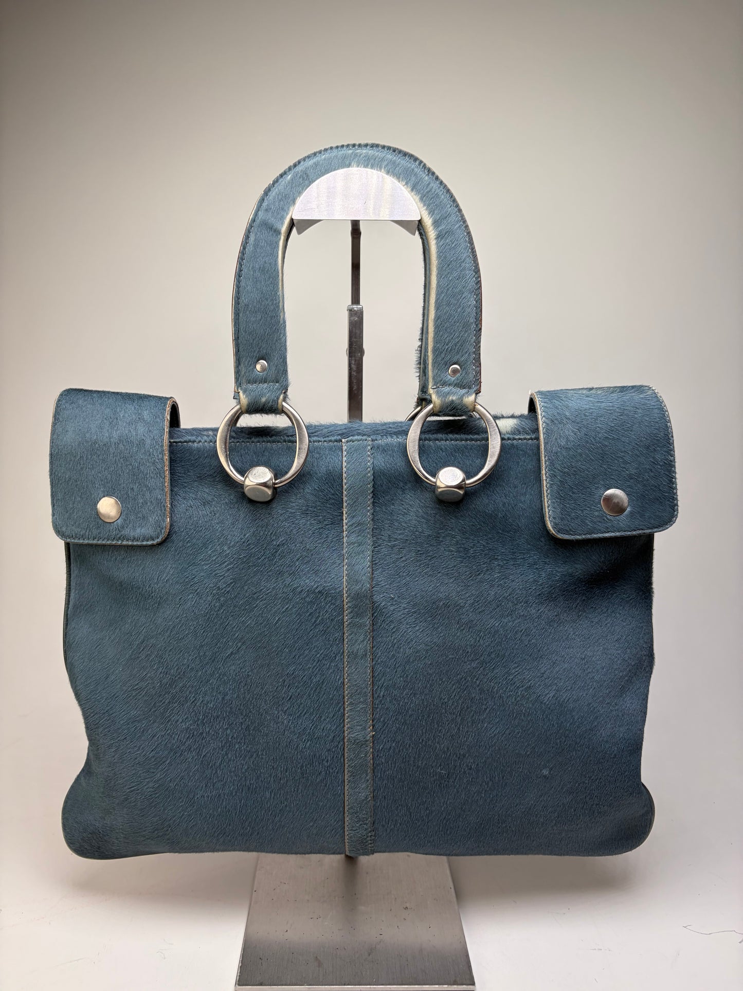 Vintage Marni Leather Tote Bag Teal Silver-Tone