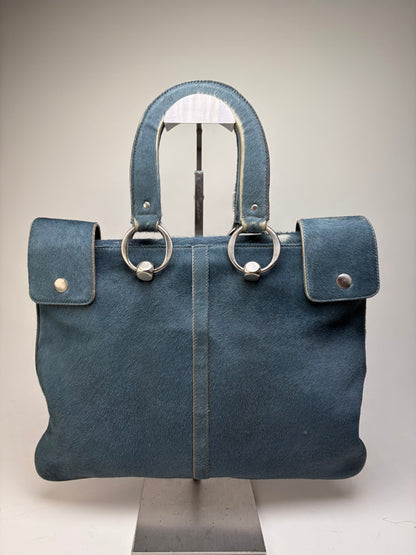 Vintage Marni Leather Tote Bag Teal Silver-Tone