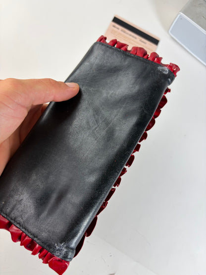 Vintage Miu Miu Leather Long Wallet Black Red Gold Clasp