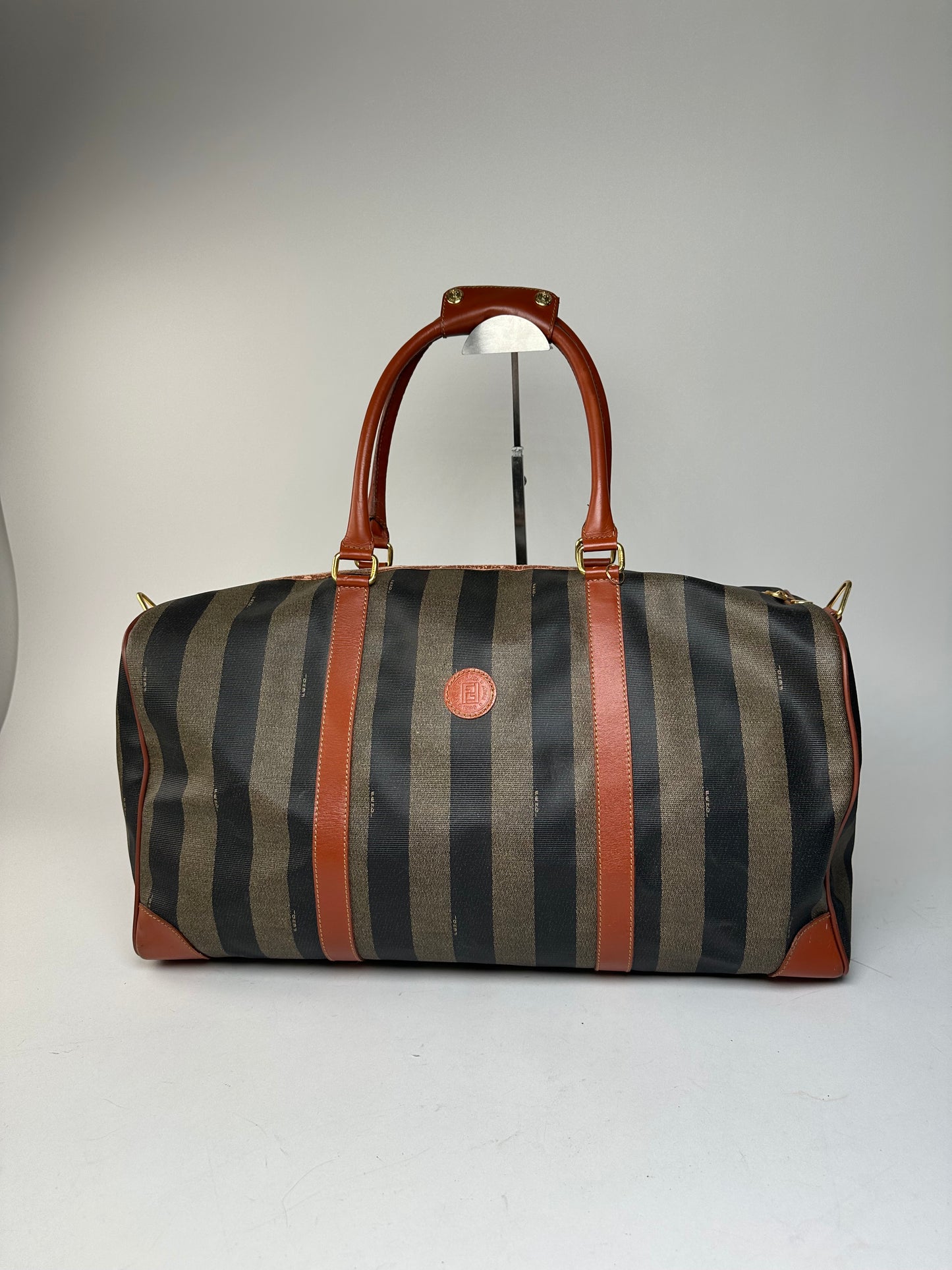 Vintage Fendi Roma Leather Duffel Bag Black Brown