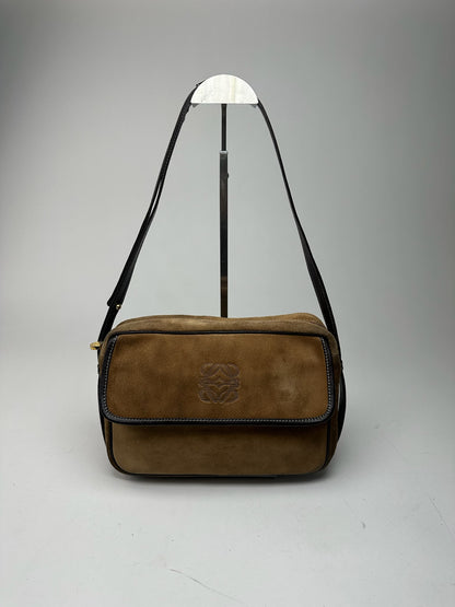 Vintage Loewe Madrid Suede Leather Bag camel