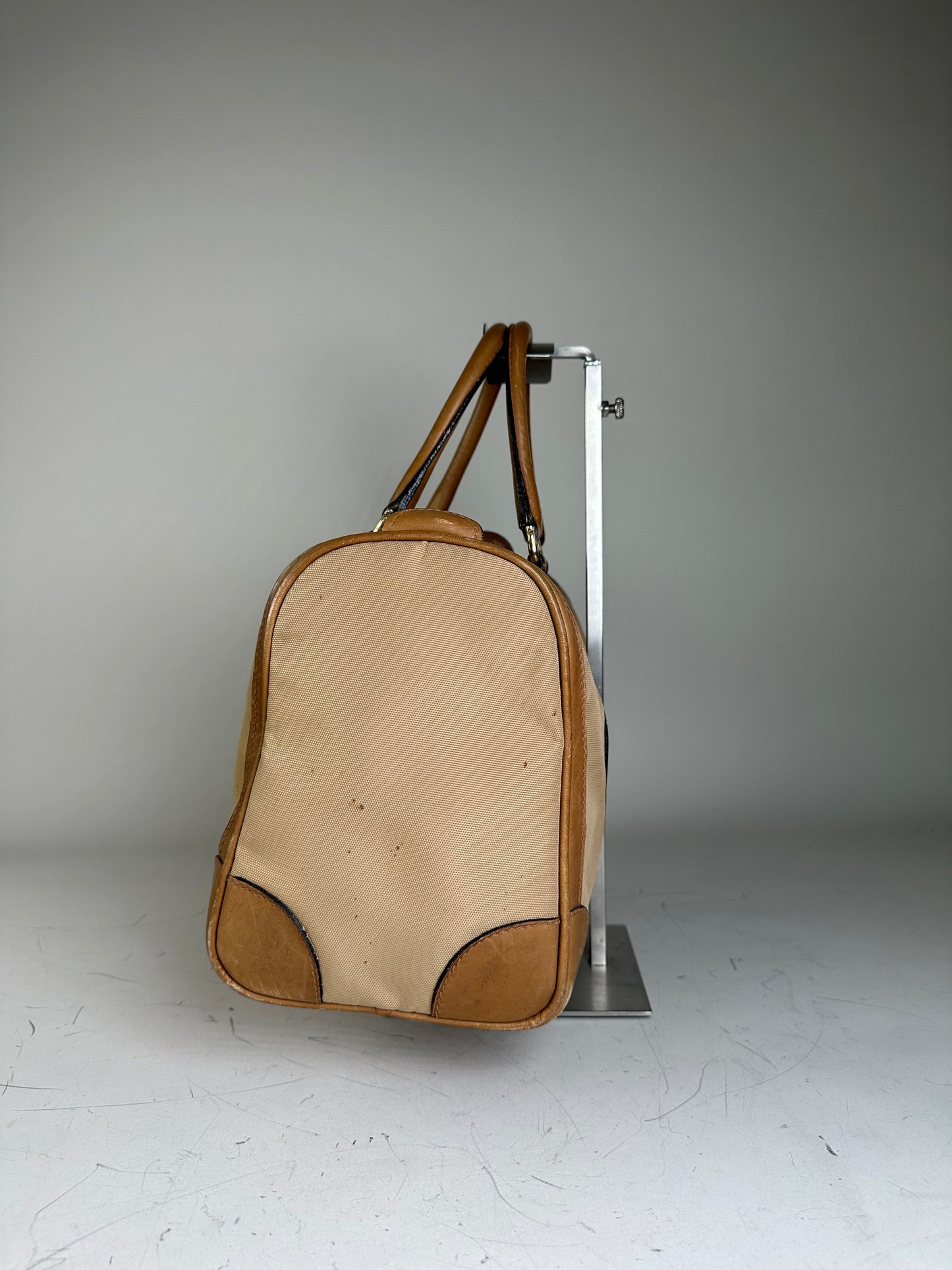 Vintage Gucci Canvas Duffle Bag Beige Brown Gold