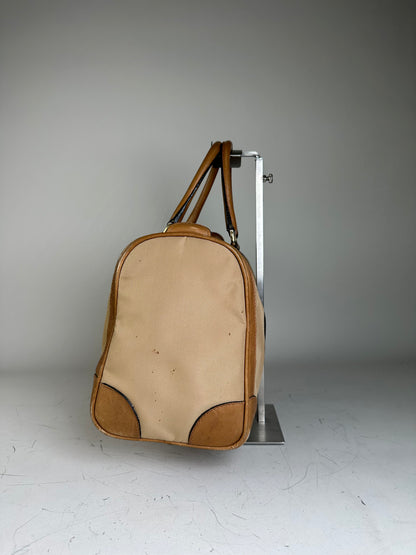 Vintage Gucci Canvas Duffle Bag Beige Brown Gold