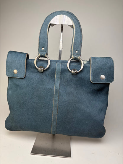 Vintage Marni Leather Tote Bag Teal Silver-Tone