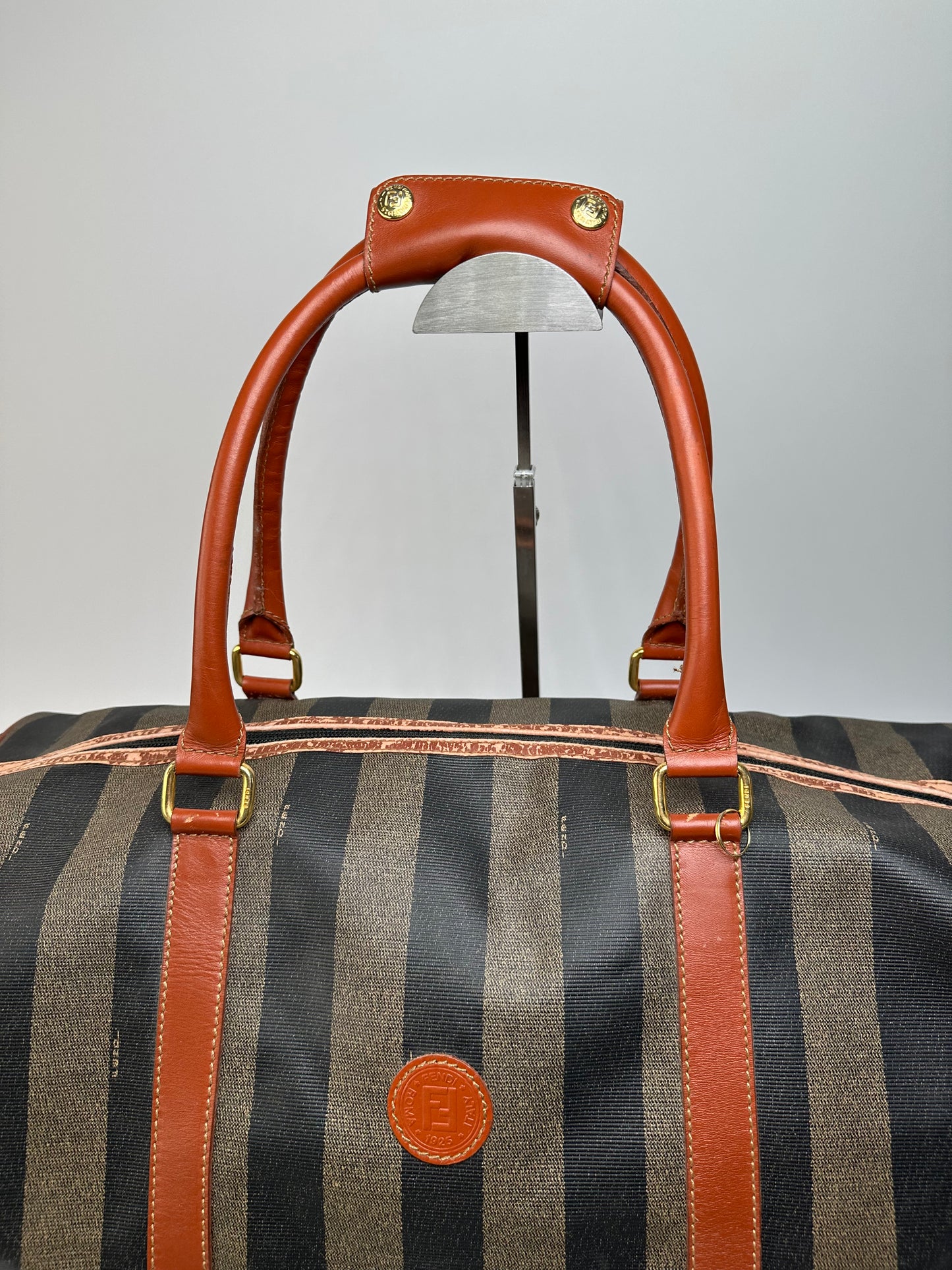 Vintage Fendi Roma Leather Duffel Bag Black Brown