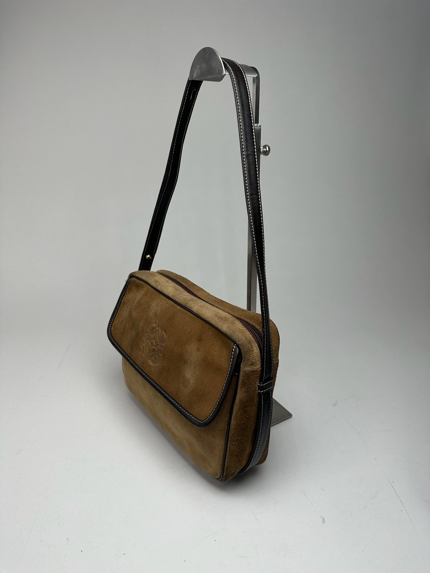 Vintage Loewe Madrid Suede Leather Bag camel