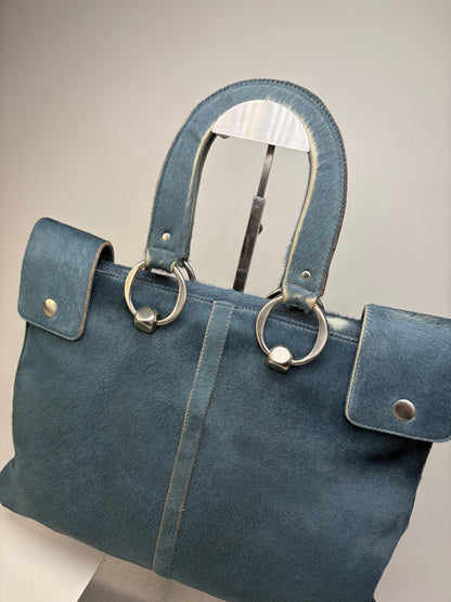Vintage Marni Leather Tote Bag Teal Silver-Tone