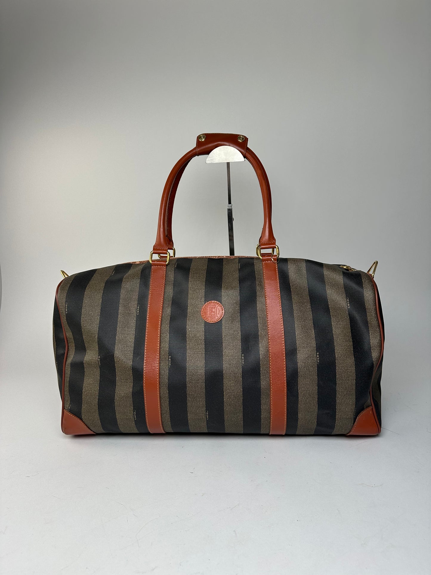 Vintage Fendi Roma Leather Duffel Bag Black Brown