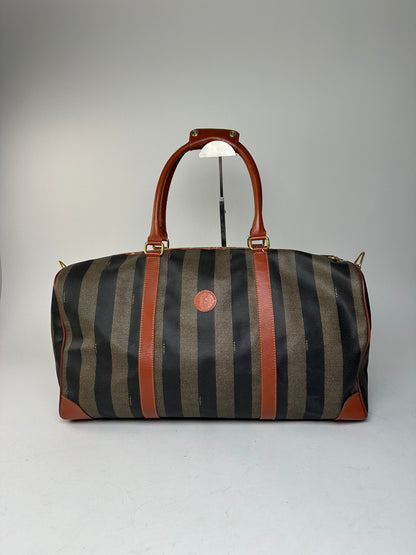 Vintage Fendi Roma Leather Duffel Bag Black Brown