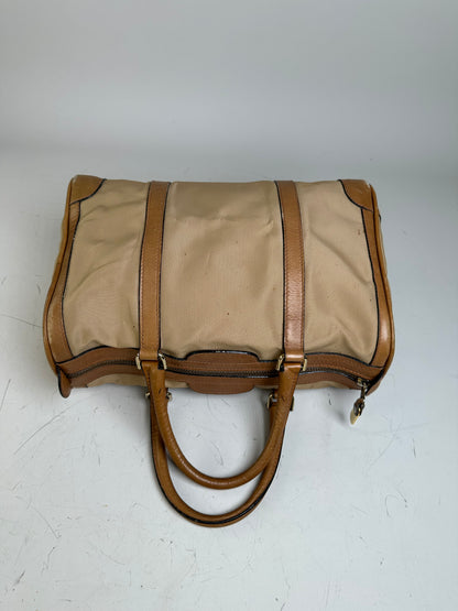 Vintage Gucci Canvas Duffle Bag Beige Brown Gold