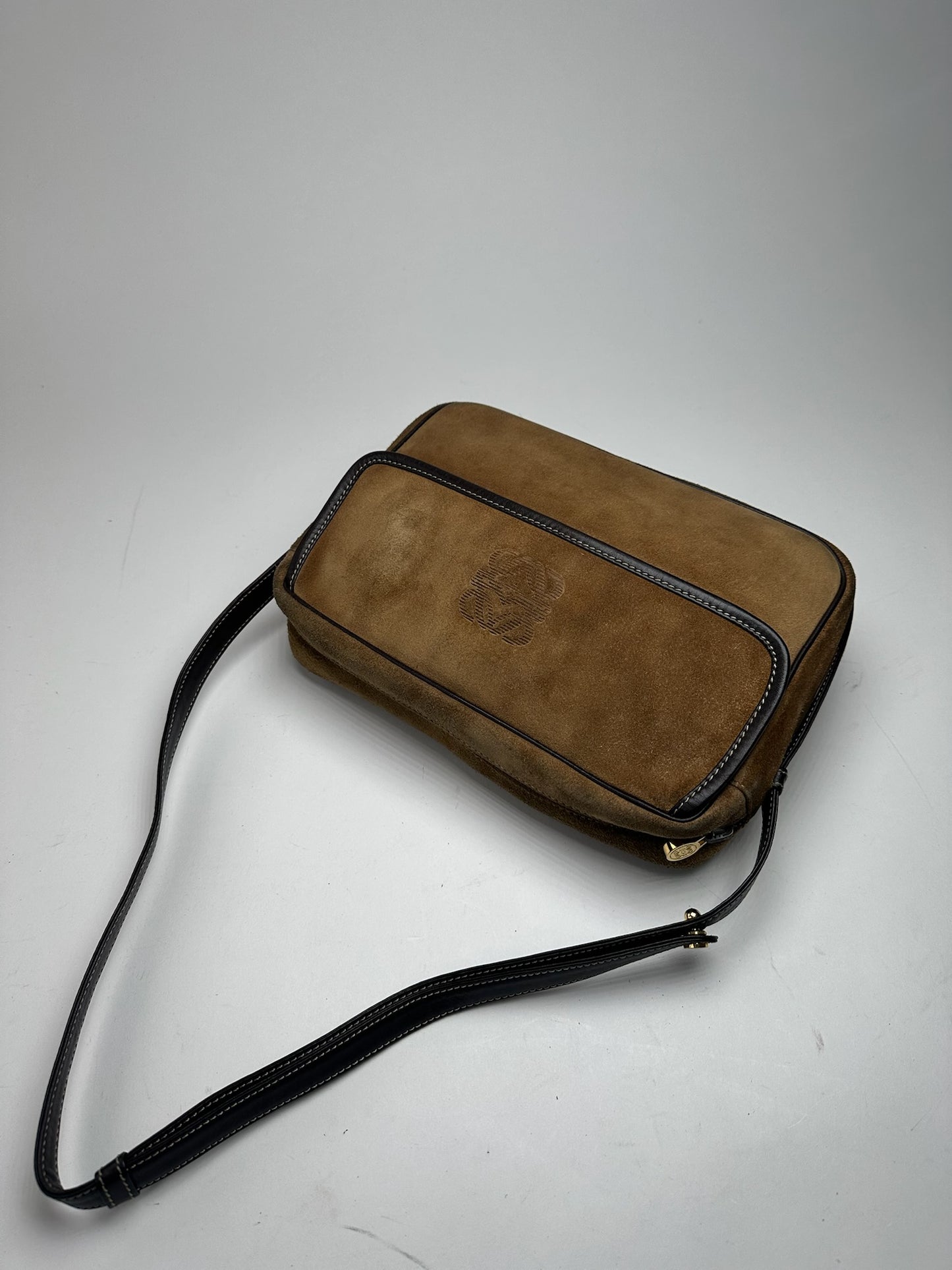 Vintage Loewe Madrid Suede Leather Bag camel