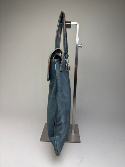 Vintage Marni Leather Tote Bag Teal Silver-Tone