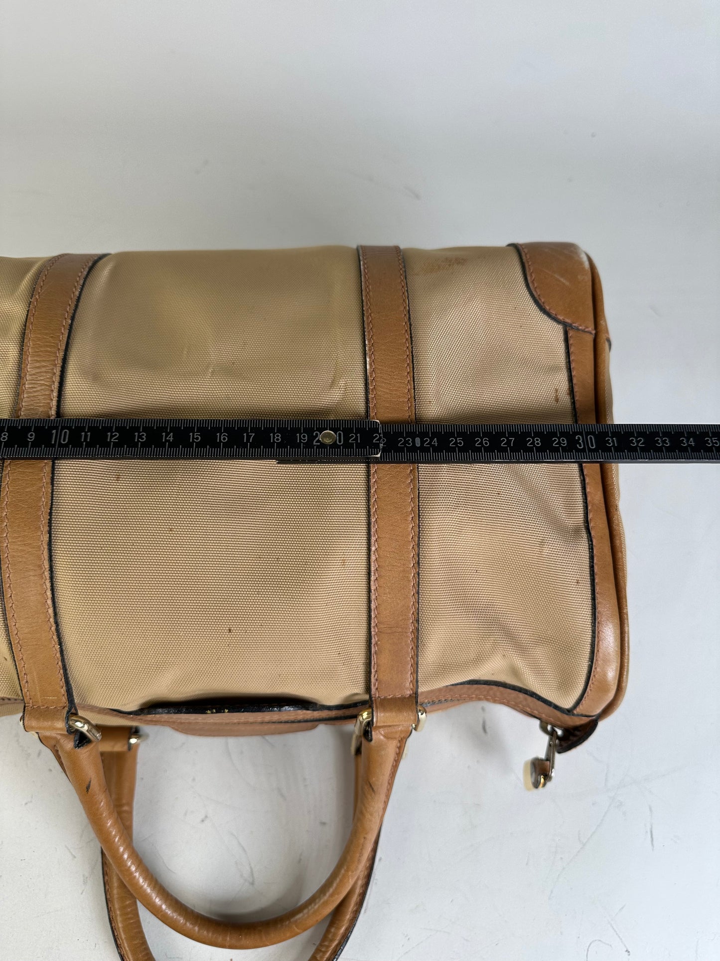 Vintage Gucci Canvas Duffle Bag Beige Brown Gold