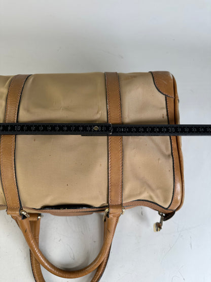 Vintage Gucci Canvas Duffle Bag Beige Brown Gold