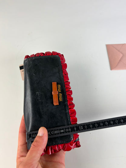Vintage Miu Miu Leather Long Wallet Black Red Gold Clasp