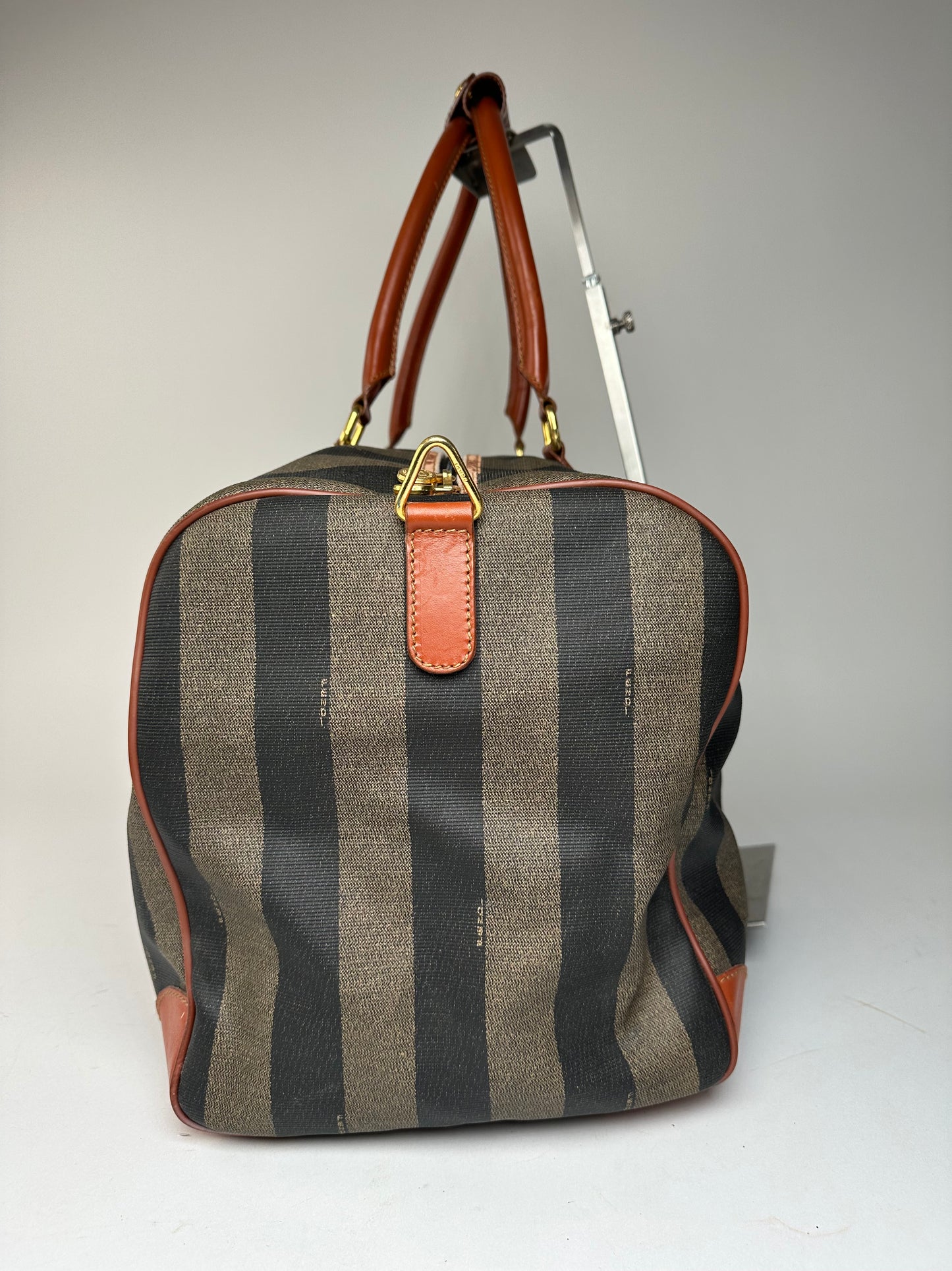 Vintage Fendi Roma Leather Duffel Bag Black Brown