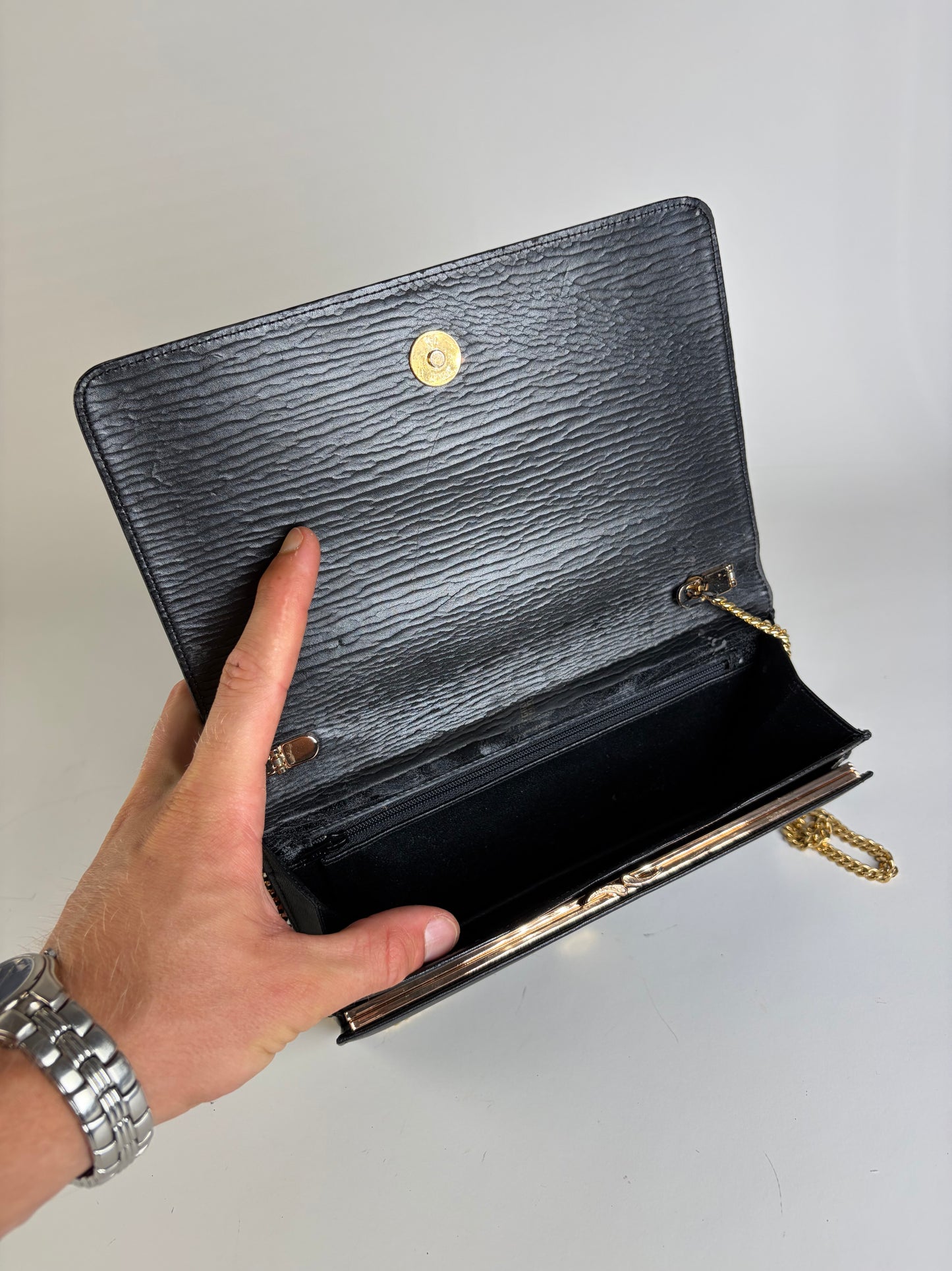 Vintage Givenchy Leather Chain Clutch Black Gold