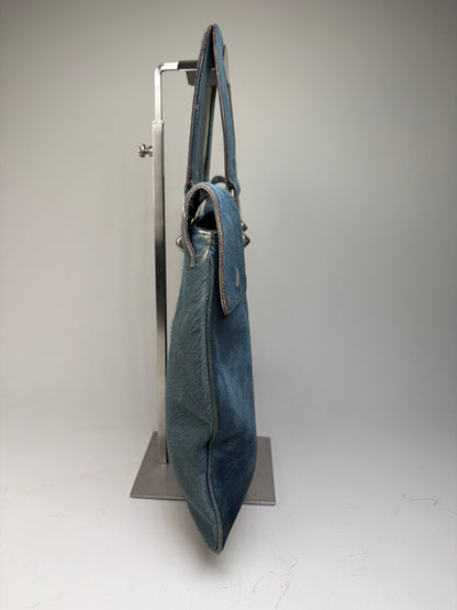 Vintage Marni Leather Tote Bag Teal Silver-Tone