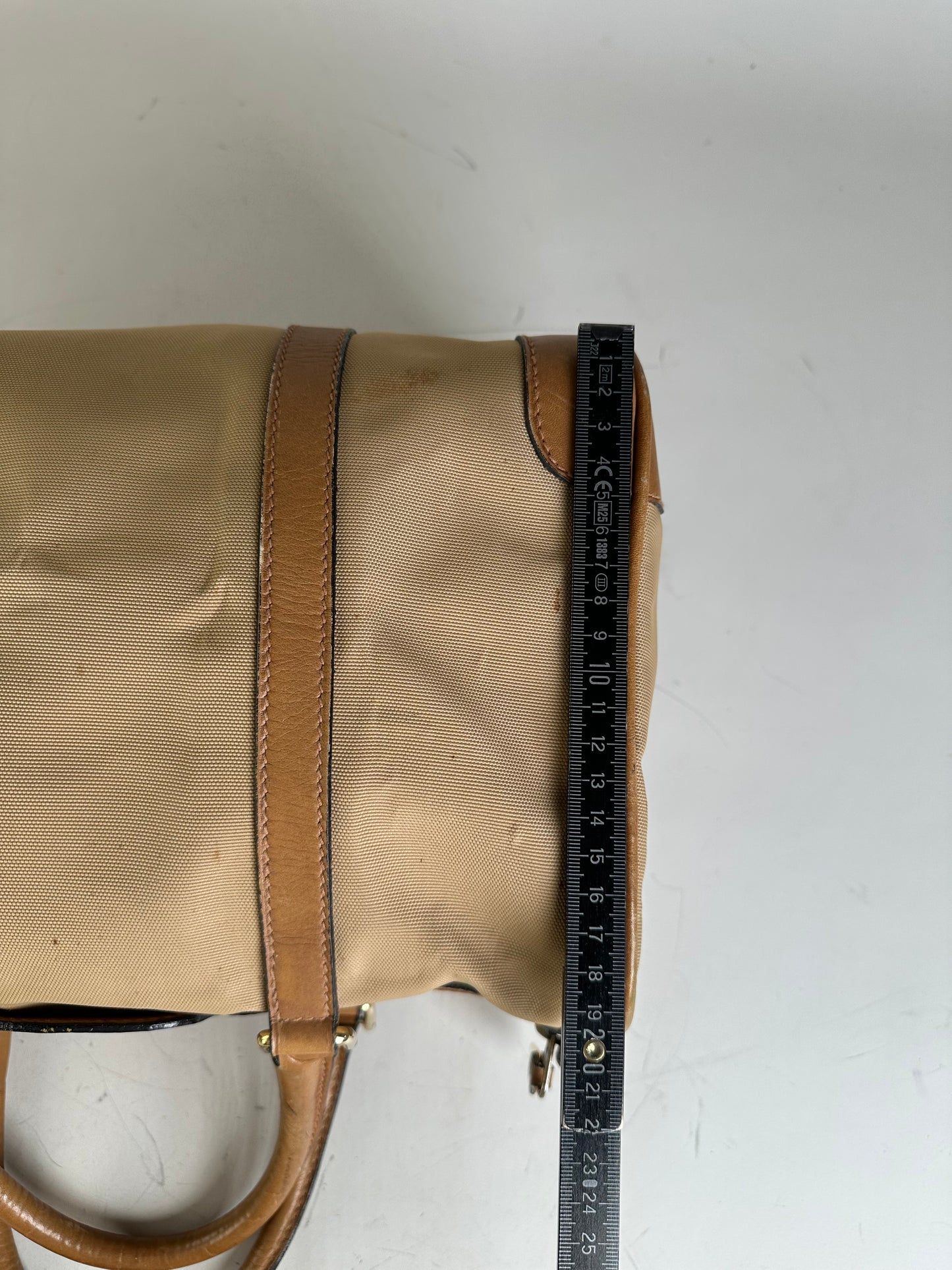 Vintage Gucci Canvas Duffle Bag Beige Brown Gold