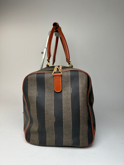 Vintage Fendi Roma Leather Duffel Bag Black Brown