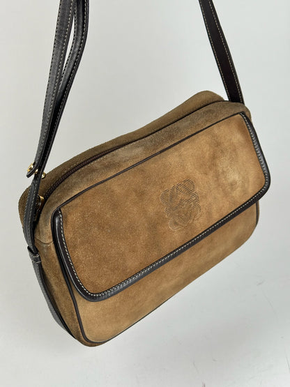 Vintage Loewe Madrid Suede Leather Bag camel
