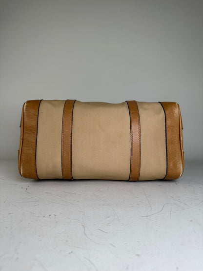 Vintage Gucci Canvas Duffle Bag Beige Brown Gold