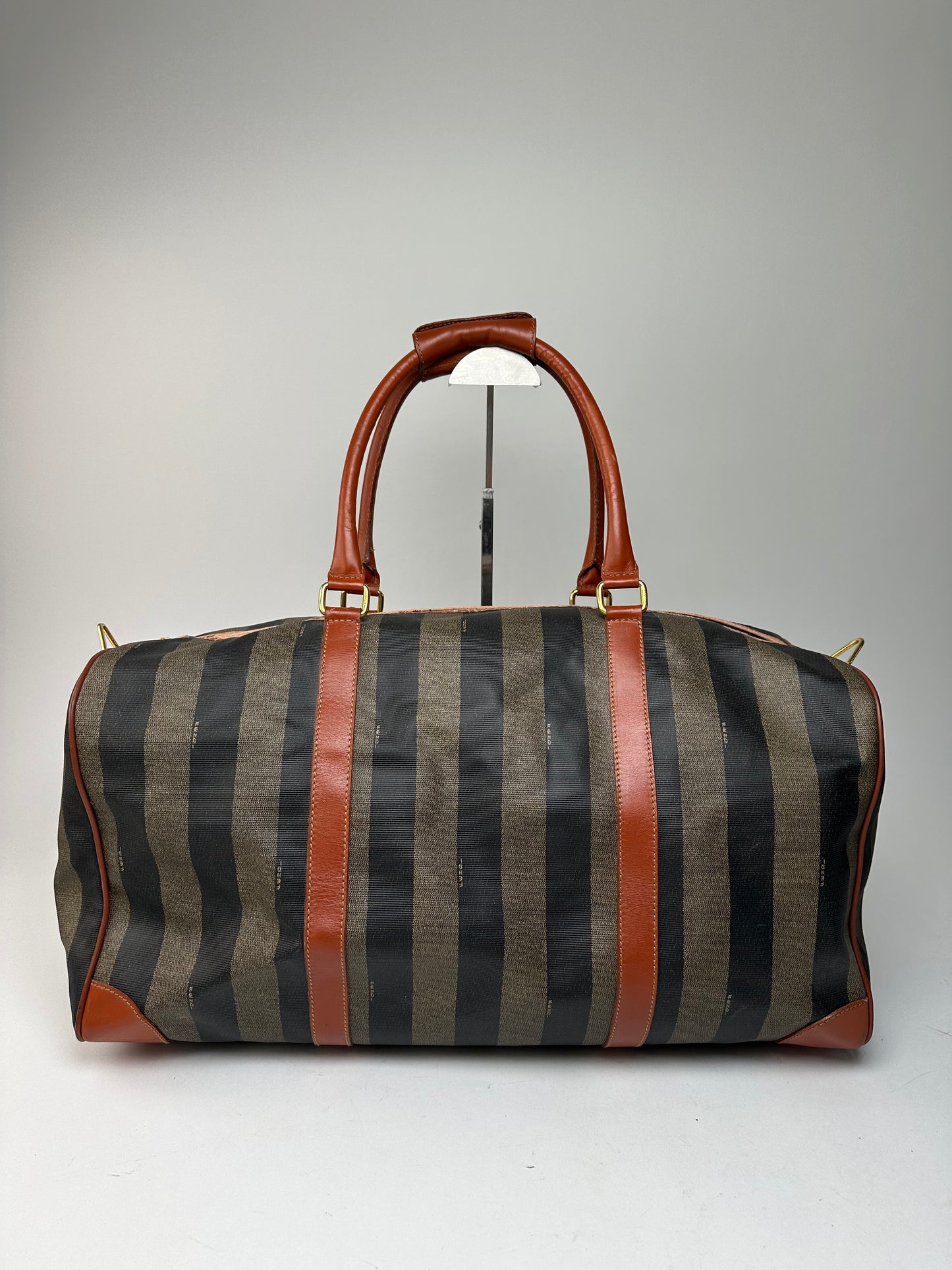 Vintage Fendi Roma Leather Duffel Bag Black Brown
