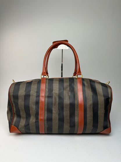 Vintage Fendi Roma Leather Duffel Bag Black Brown