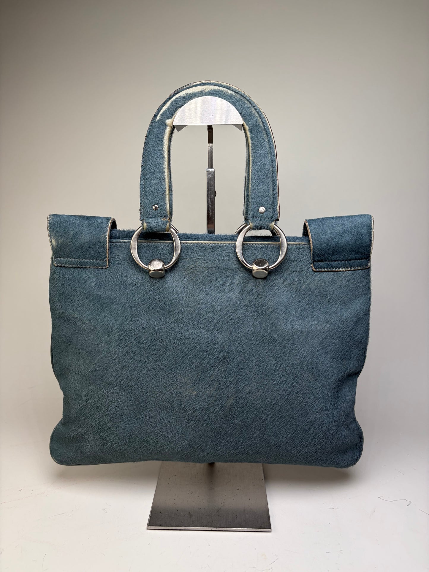 Vintage Marni Leather Tote Bag Teal Silver-Tone