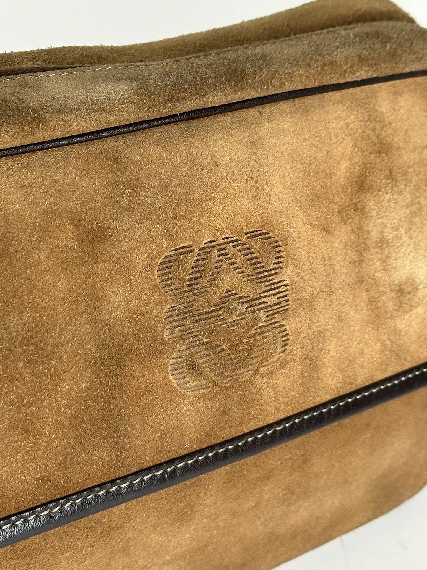 Vintage Loewe Madrid Suede Leather Bag camel