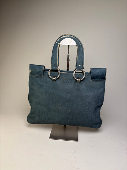 Vintage Marni Leather Tote Bag Teal Silver-Tone
