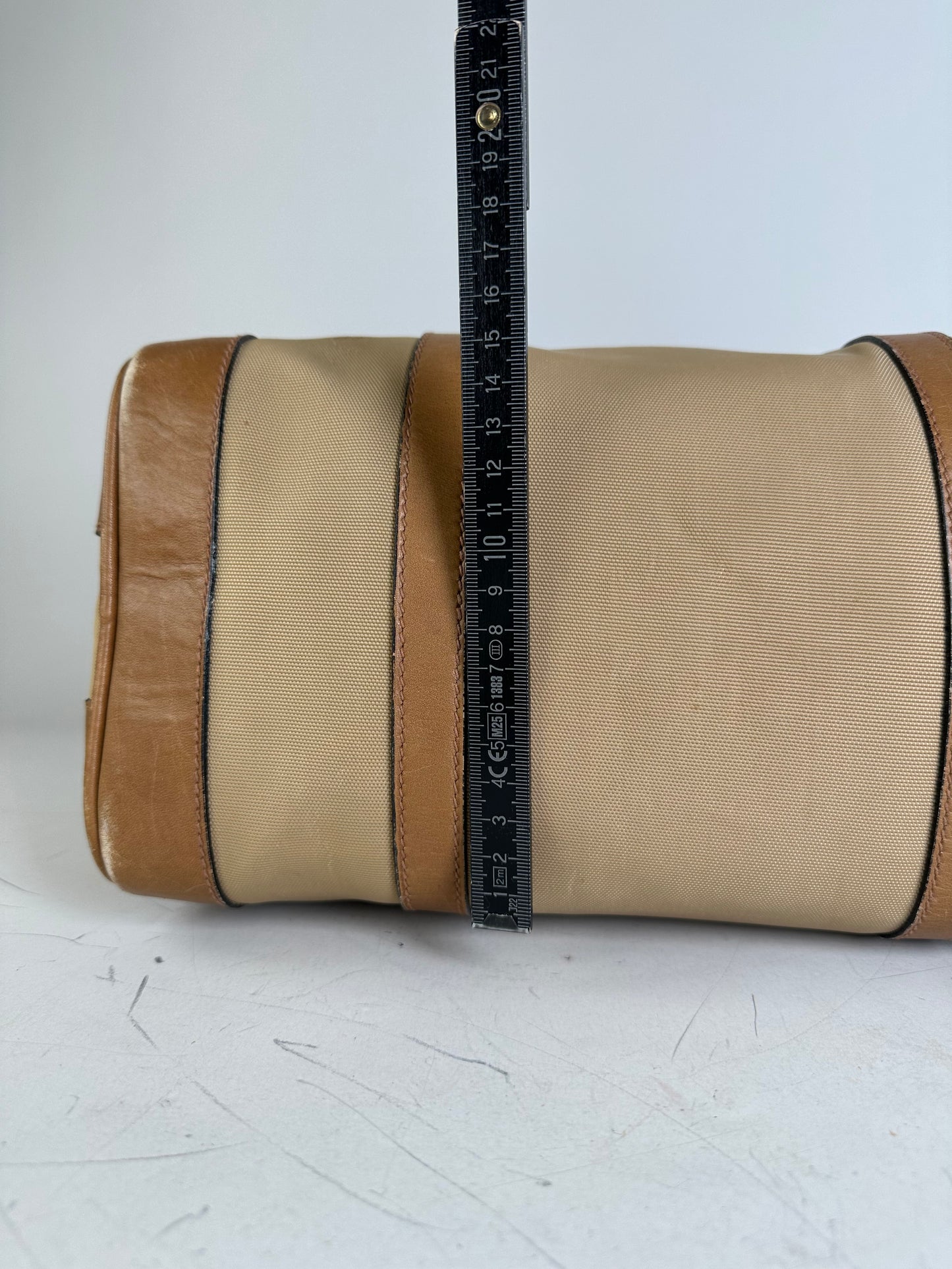 Vintage Gucci Canvas Duffle Bag Beige Brown Gold