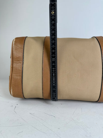 Vintage Gucci Canvas Duffle Bag Beige Brown Gold