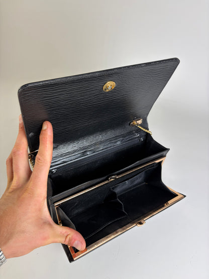 Vintage Givenchy Leather Chain Clutch Black Gold
