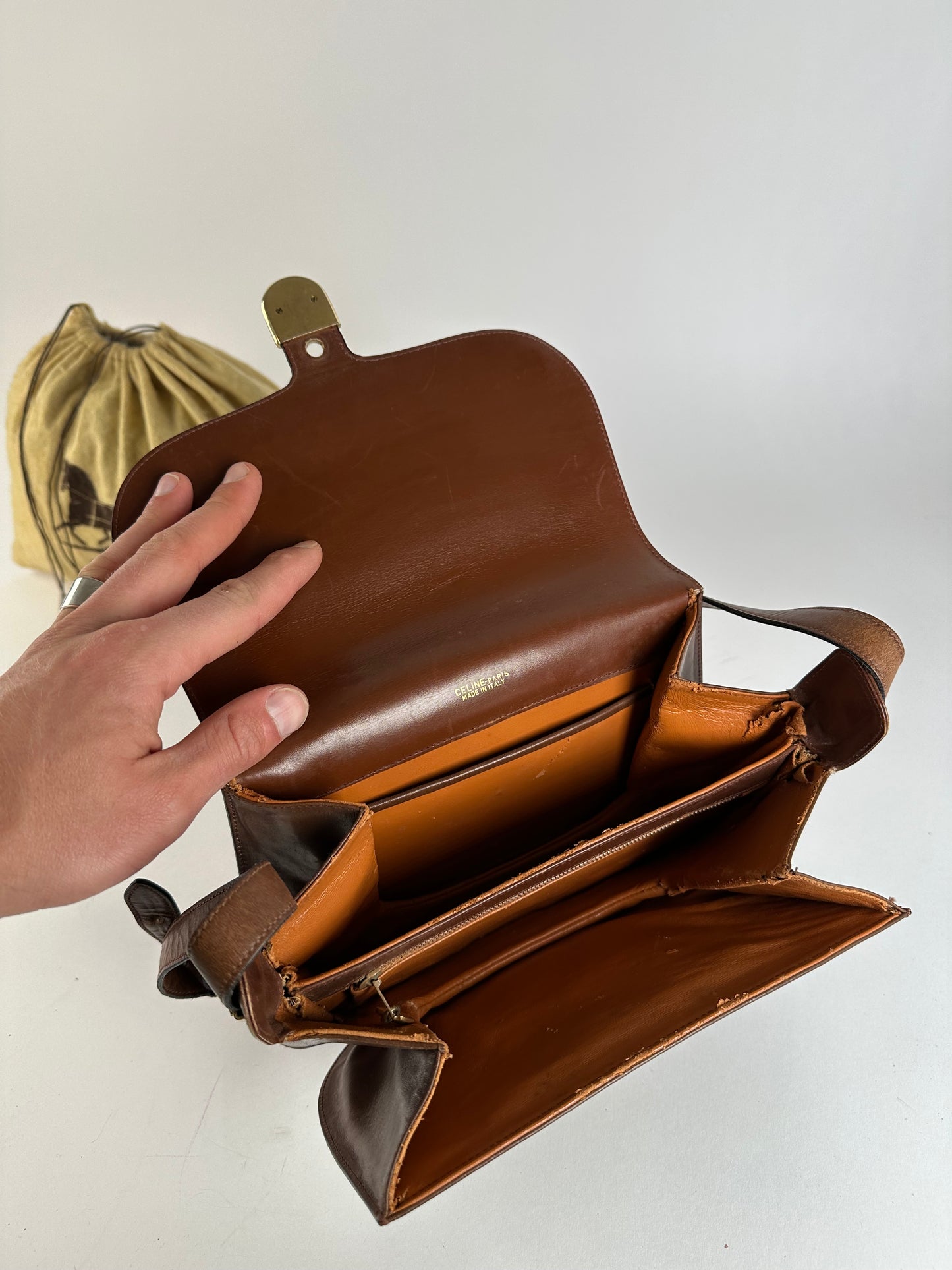 Vintage Celine Shoulder Bag Leather Cognac Brown