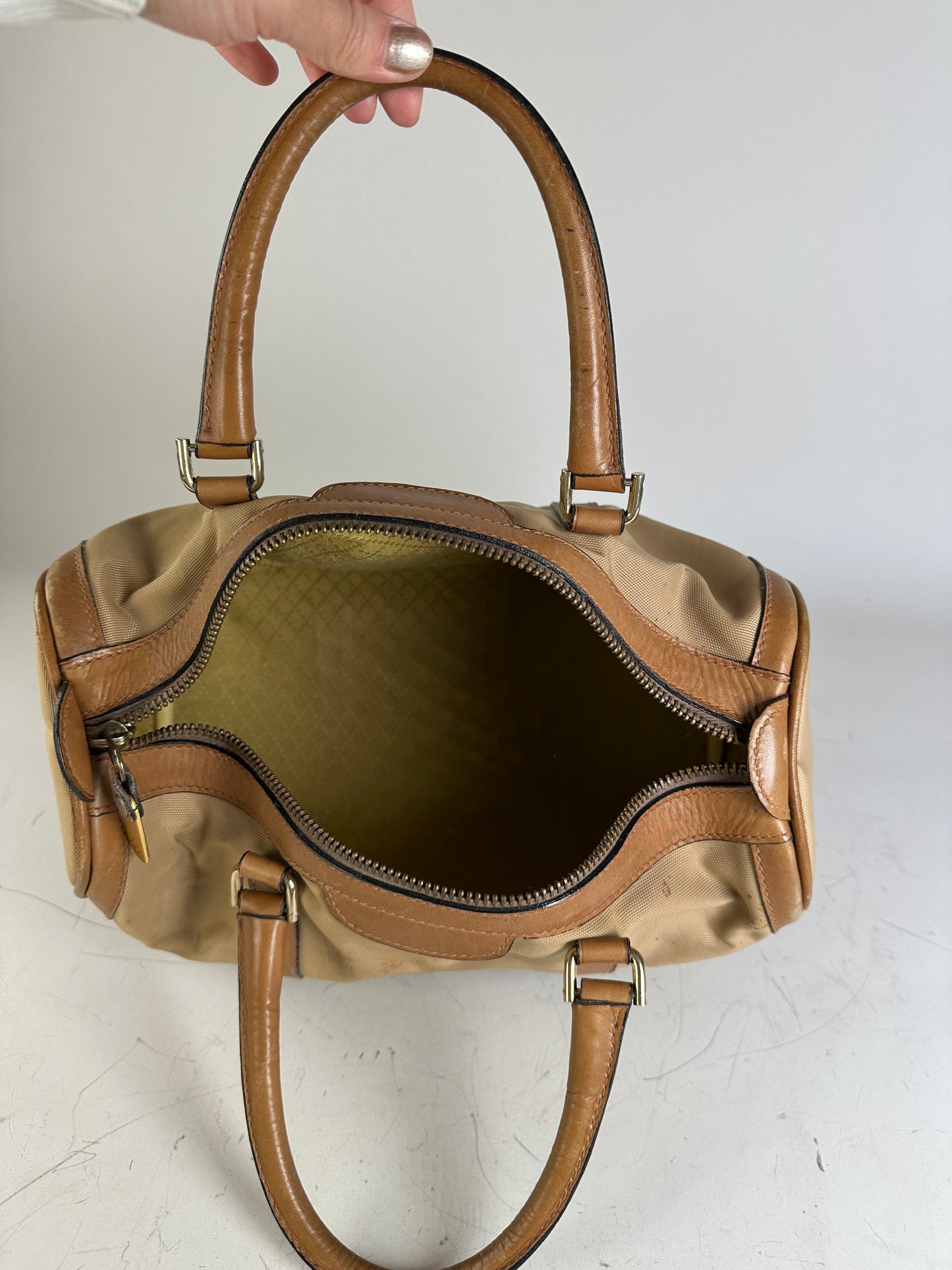 Vintage Gucci Canvas Duffle Bag Beige Brown Gold