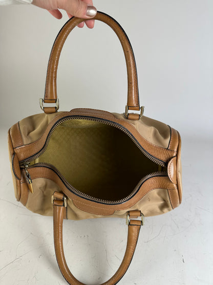 Vintage Gucci Canvas Duffle Bag Beige Brown Gold
