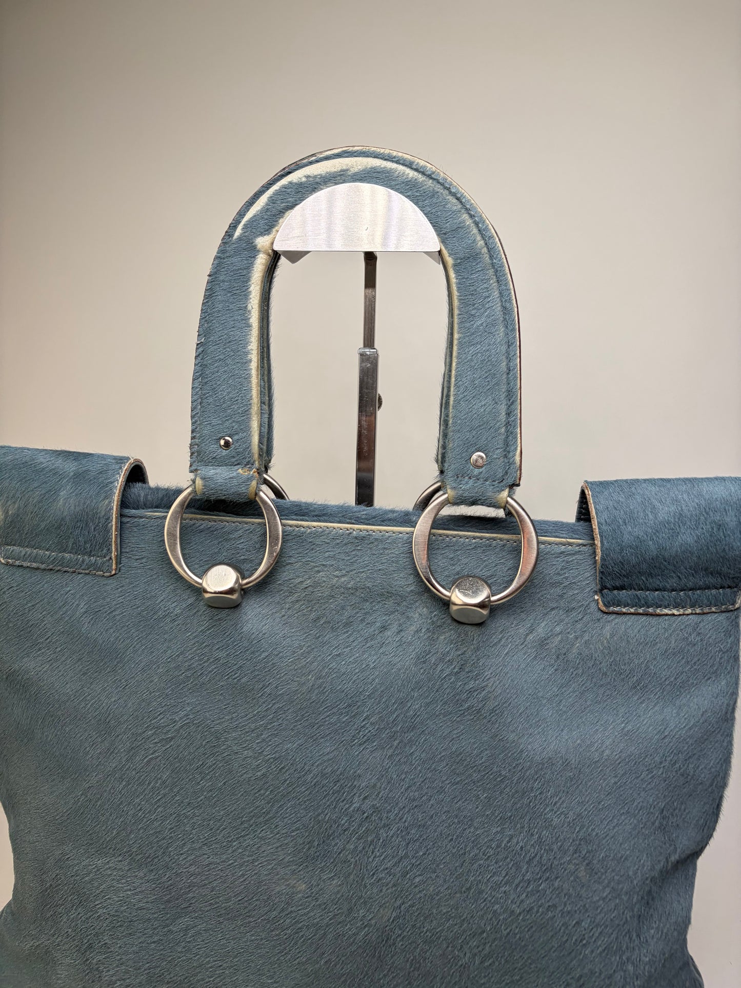 Vintage Marni Leather Tote Bag Teal Silver-Tone