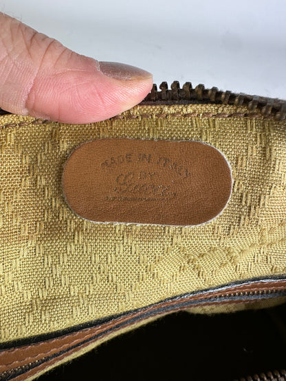 Vintage Gucci Canvas Duffle Bag Beige Brown Gold