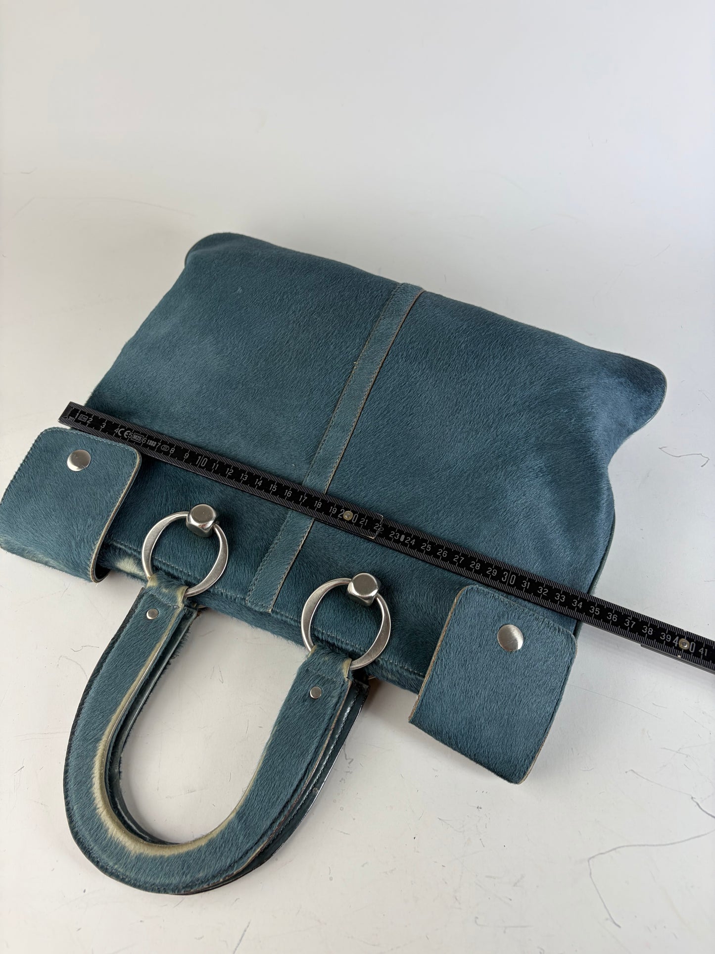 Vintage Marni Leather Tote Bag Teal Silver-Tone
