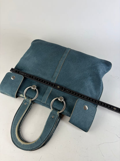 Vintage Marni Leather Tote Bag Teal Silver-Tone