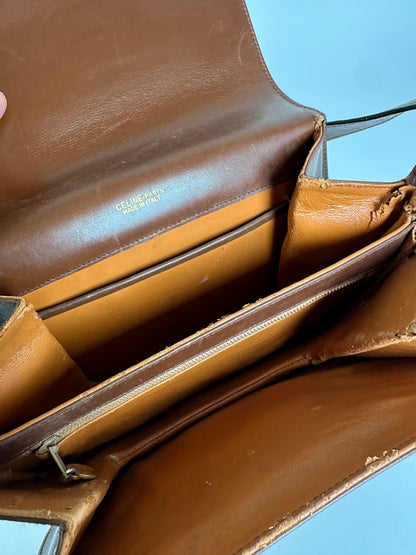 Vintage Celine Shoulder Bag Leather Cognac Brown