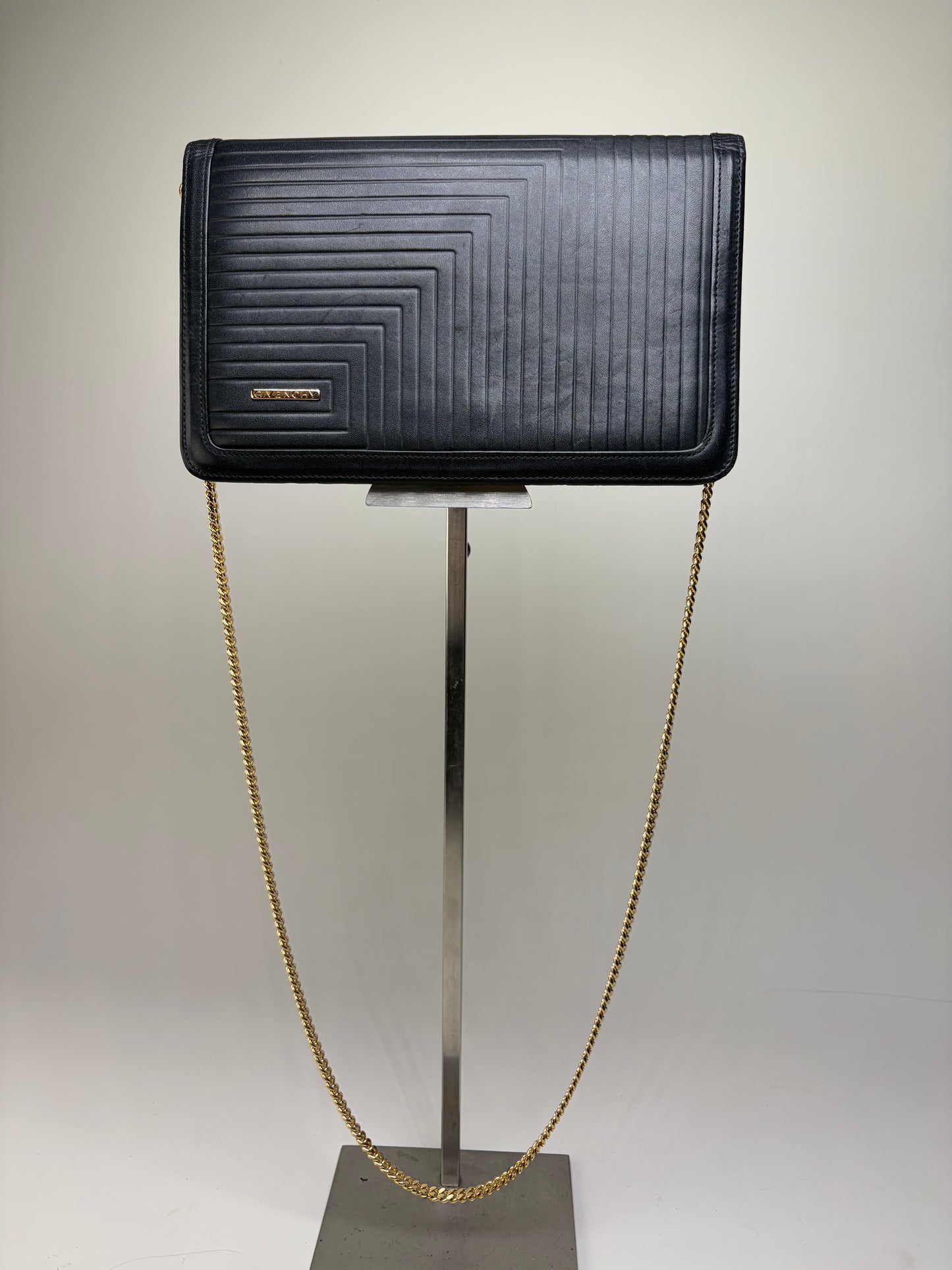 Vintage Givenchy Leather Chain Clutch Black Gold